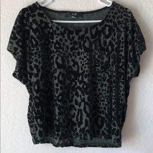 Green & Black cheetah print suede loose fit blouse